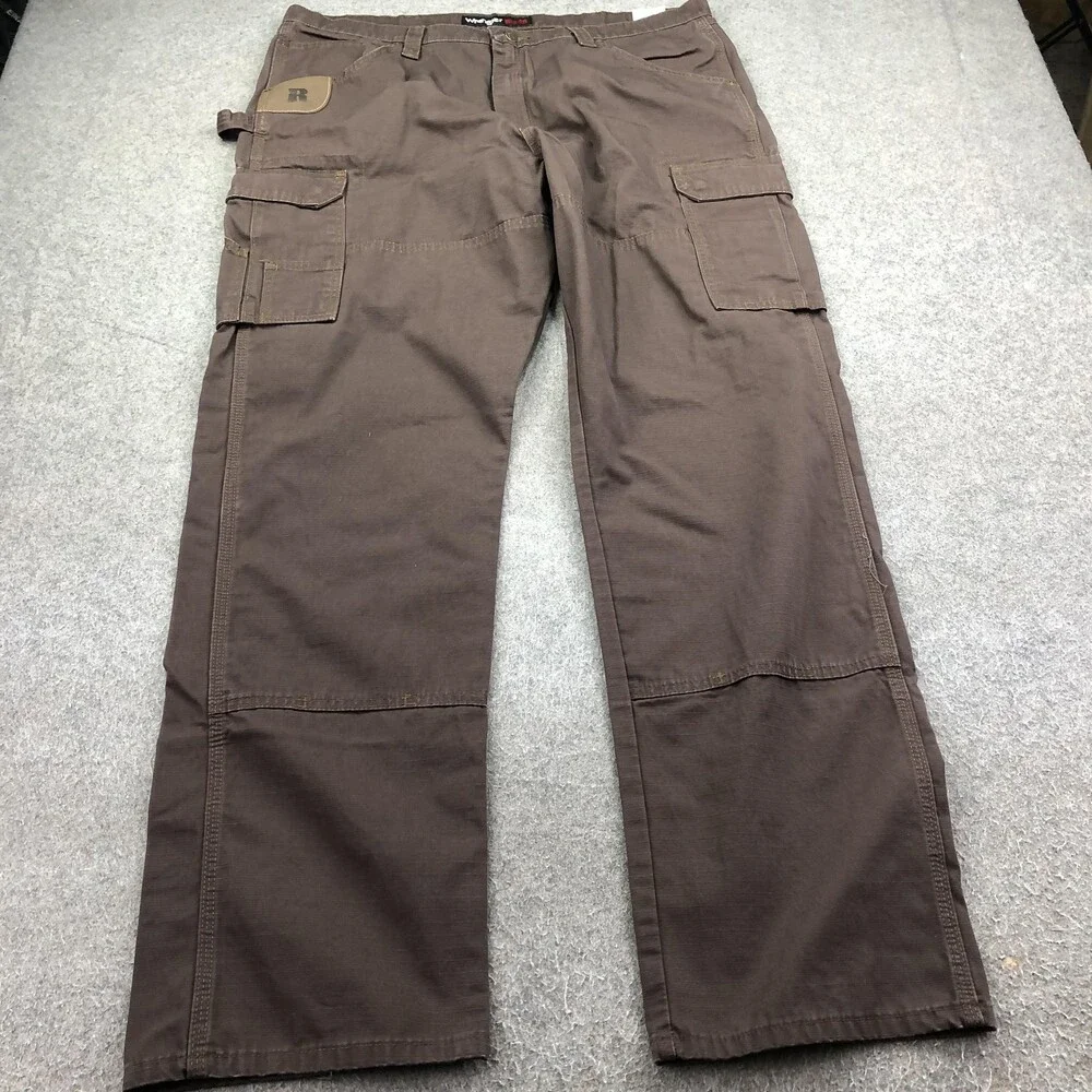 Wrangler Pants Mens 40x34 Brown Canvas Cargo Relaxed Straight Riggs Workwear